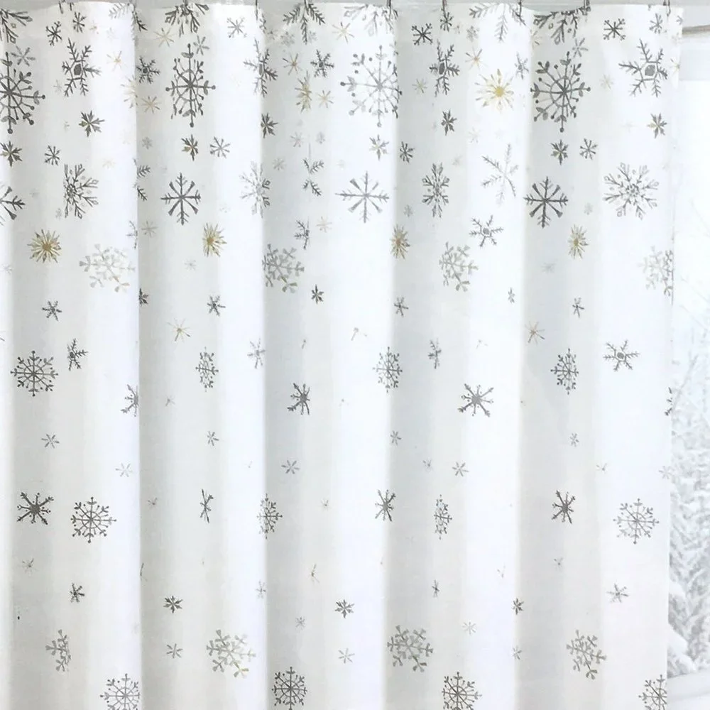 Envogue Shimmer Snowflake Shower Curtain Silver Gold Snowfall Christmas Holiday